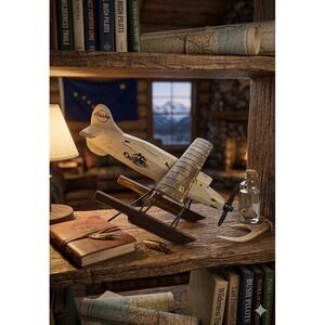 Vintage Chilkoot Outfitters Alaska Wooden Seaplane Model Bush Plane Rustic...